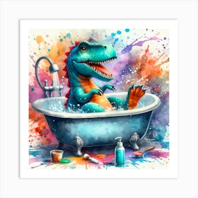 Dinosaur In The Bath 1 Art Print