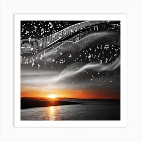 Sunset With Music Notes 7 Art Print