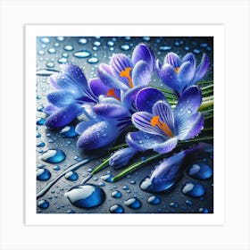 Crocus Flowers In The Rain Art Print