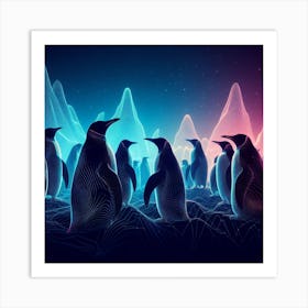 Penguins In Space 1 Art Print