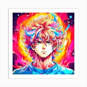 Anime Boy With Colorful Hair Art Print