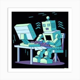 Robot on Computer 2 Art Print