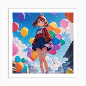 Anime Girl With Balloons Art Print