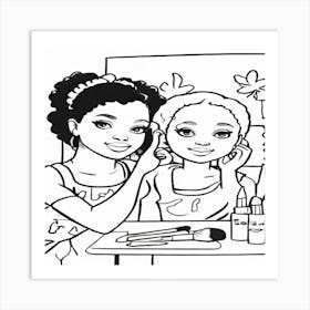 Two Girls At The Makeup Table Art Print