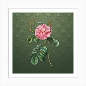 Vintage Pink Wild Rose Botanical on Lunar Green Pattern n.1269 Art Print