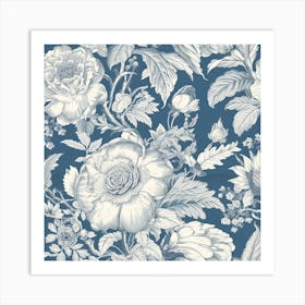 Floral Wallpaper In Blue And White Art Print