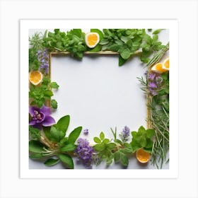 Frame With Herbs And Oranges Art Print