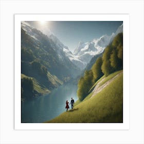 Couple Walking Down A Mountain Art Print