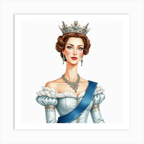 Beautiful Watercolor Painting Of Queen Elizabeth I, Regal And Elegant 1 Art Print