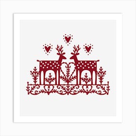 Scandinavian Red and White Papercut Deer Art Print