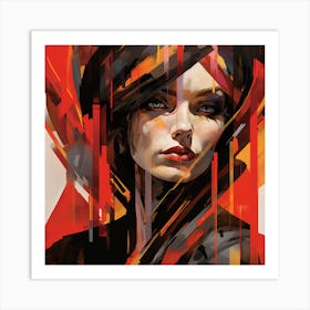 Woman In Black And Red Art Print