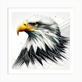 Bald Eagle Head - Abstract Line Art Illustration 17 Art Print