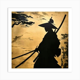 Dadaism Art, Silhouette of a Japanese samurai 3 Art Print