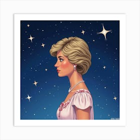 Princess Diana Surrounded By Watercolor Stars In A Night Sky 1 Art Print