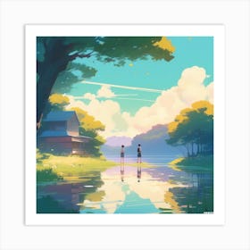 Two People Standing By The Water Art Print