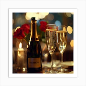 Romantic Champagne & Glasses Art Print