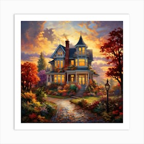 Victorian House At Sunset Art Print