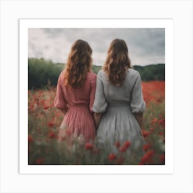 Two Women In A Field Of Poppies Art Print