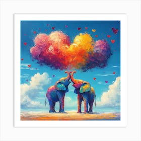 Love of Elephants Abstracted Under a Cloud of Hearts 7 Art Print