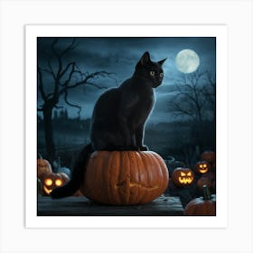 Black Cat Halloween Art Print