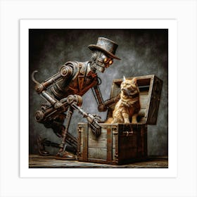 Cat And A Robot Art Print