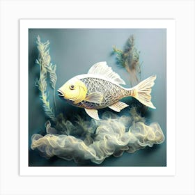 Intricately Crafted Origami Fish with Aquatic Art Print