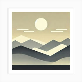 Minimalist Painting Of A Mountain Range At Dawn In Geometric Shapes Art Print