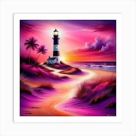 Lighthouse At Sunset Art Print