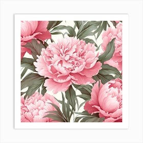 Pink Peonies Seamless Pattern Art Print