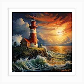 Lighthouse At Sunset 9 Art Print