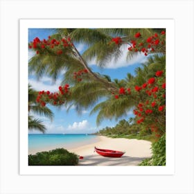 Red Boat On The Beach 2 Art Print