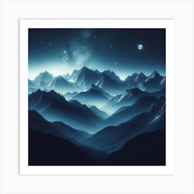 Mountain Landscape At Night Art Print