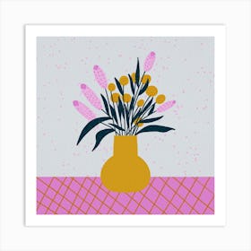 Abstract Flower Vase pink and yellow Art Print