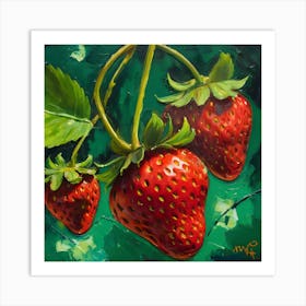 Vibrant Strawberry Still Life Original Oil Painting Art Print