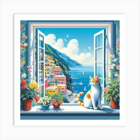 Cat By The Window Art Print