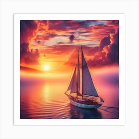 Sailboat At Sunset 5 Art Print