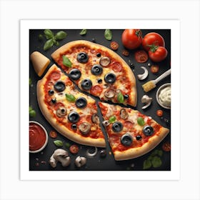 Pizza On A Black Background Art Print