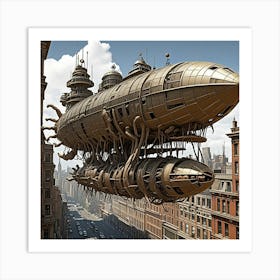 Steampunk Airship Cubism Style Art Print