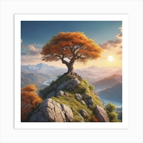 Lone Tree On Top Of Mountain 57 Art Print