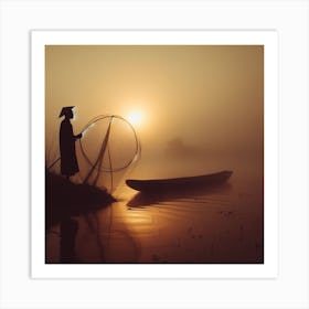 Fishing In The Mist Art Print