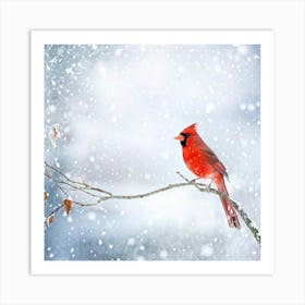 Wintery Scene A Vibrant Cardinal Bird Stands Out Against The White Background Snowflakes Gently F Art Print