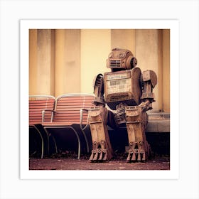 Robot Sitting On Bench 2 Art Print