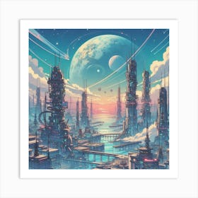 Anime Landscape With Futuristic Technology (2) Art Print