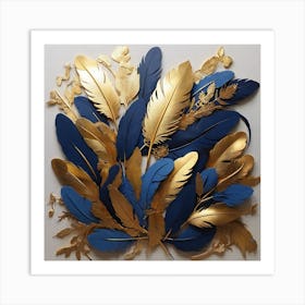 Golden and blue feathers 1 Art Print