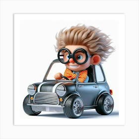 Boy Driving A Car Art Print