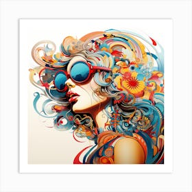 Colorful Girl In Sunglasses 2 Art Print