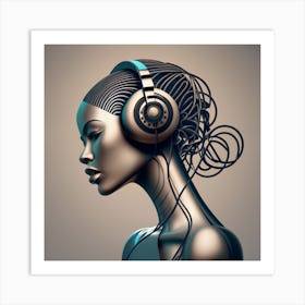 Abstract Woman With Headphones 2 Art Print