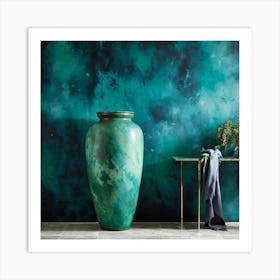 An Old Antique Vase Crafted From Green Marble Standing Majestically Against A Cool Backdrop Showc (1) Art Print