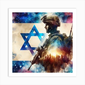 Israeli Soldier With Israeli Flag 1 Art Print