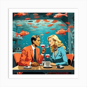 Couple Having Dinner Underwater Art Print